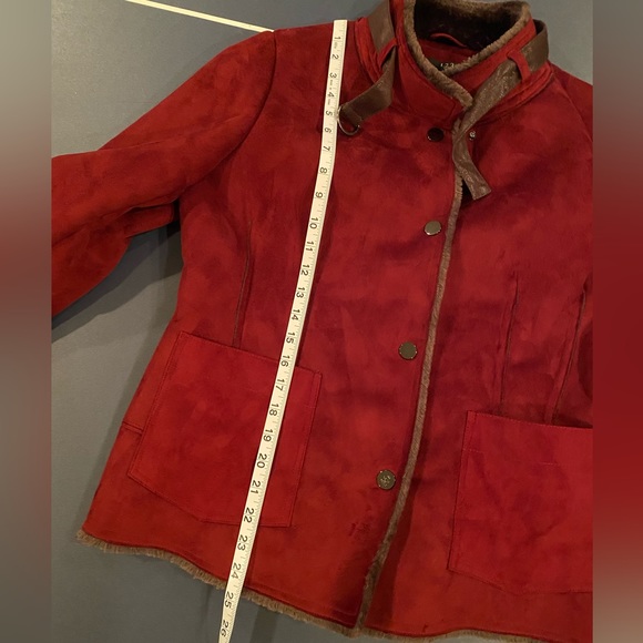 123 Paris Faux Fur/Suede Coat Burgundy 42/L - Picture 10 of 16